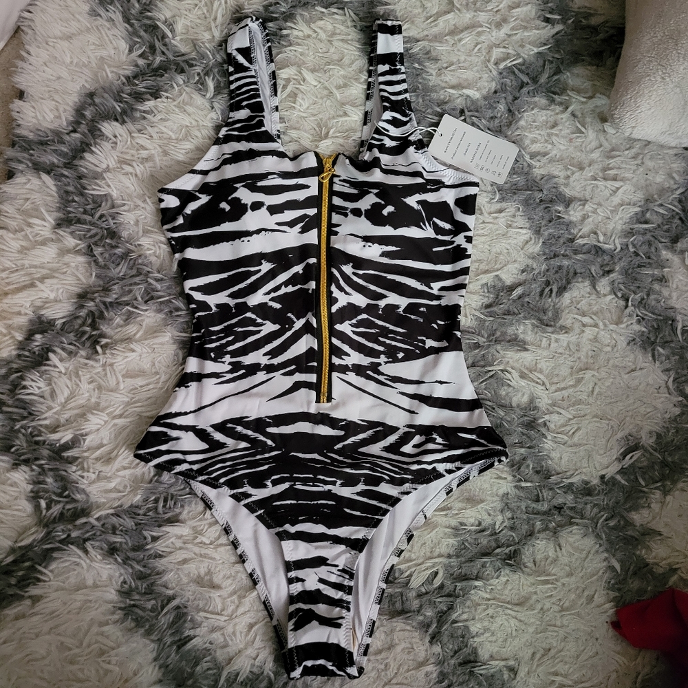 Black and white print one piece swimsuit